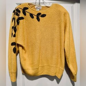 Vintage Aphrodite Gold Silk/Angora Sweater with Beaded Trim
